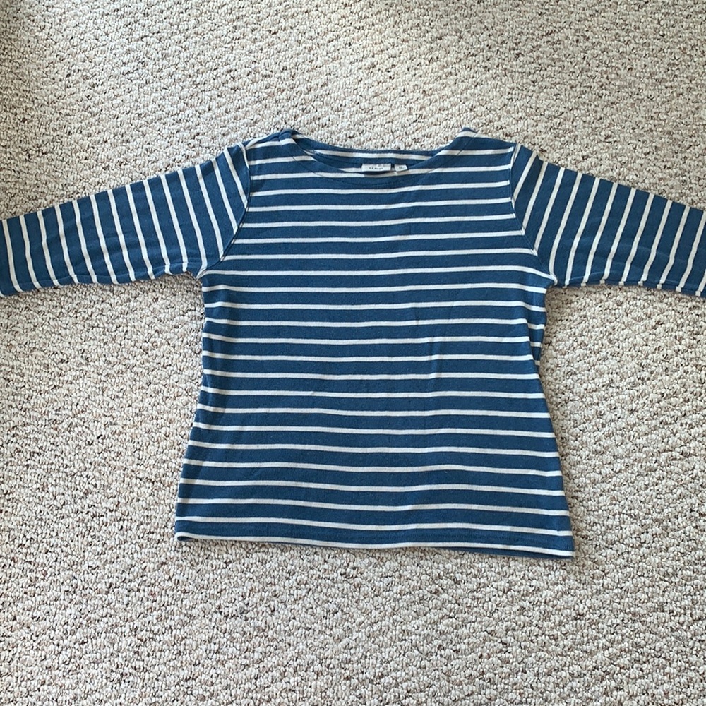 LLBean womens xl striped top blue white stripes